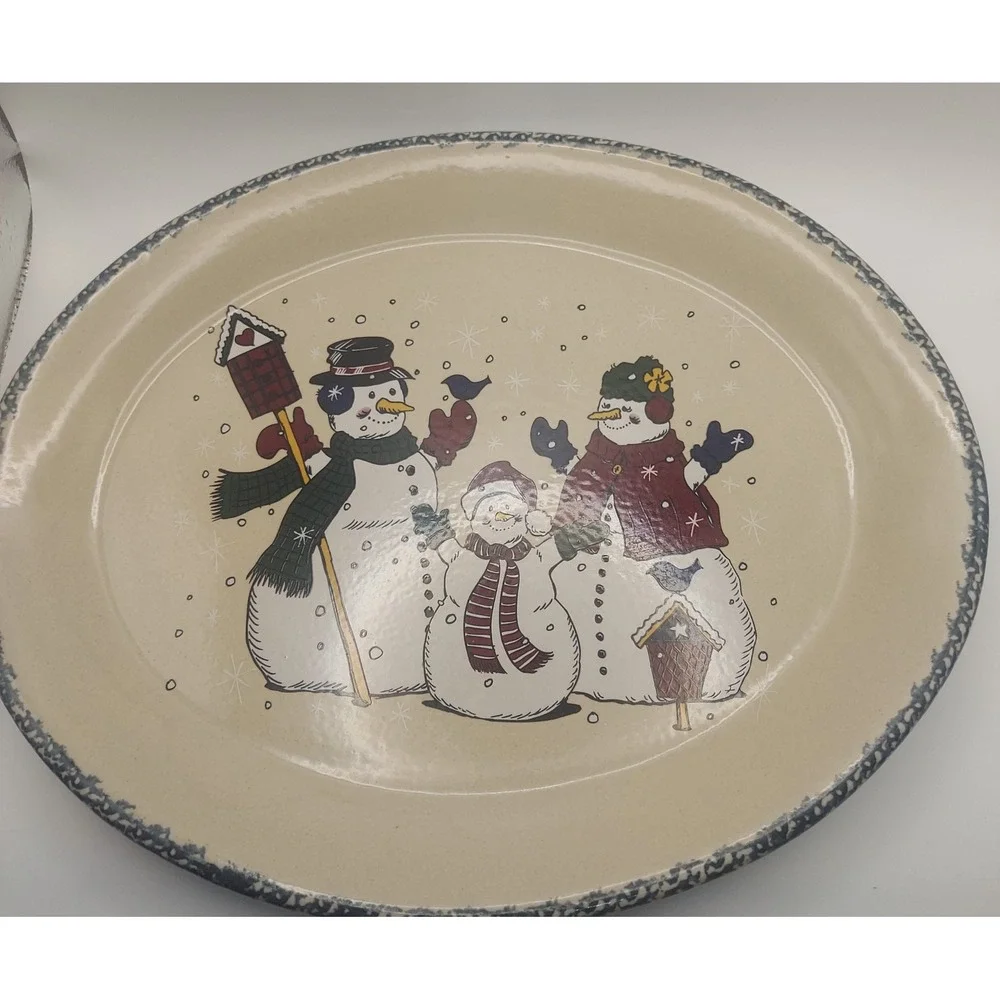 Home & Garden Snowman Family Oval Platter Serving Dish Microwave Dishwasher Safe